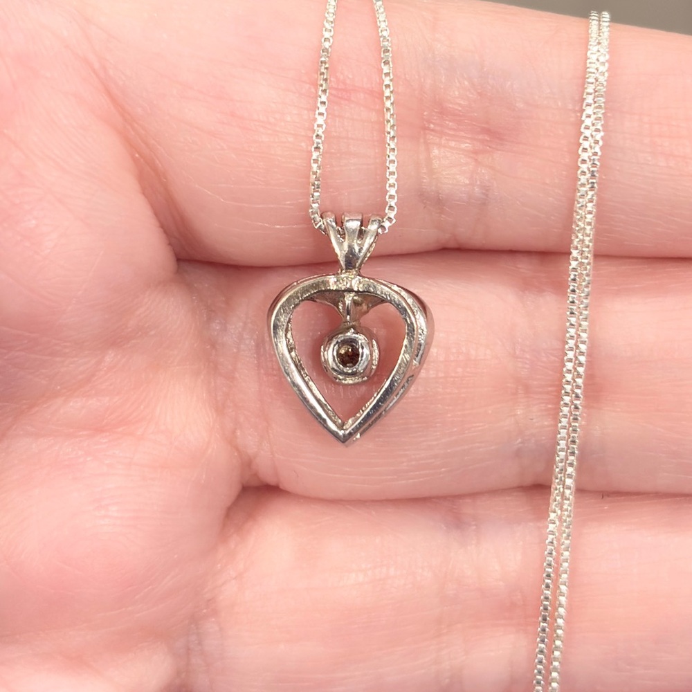 Vintage 14K White Gold Diamond Heart Pendant Necklace: Dainty Illusion Setting - Picture 9 of 12